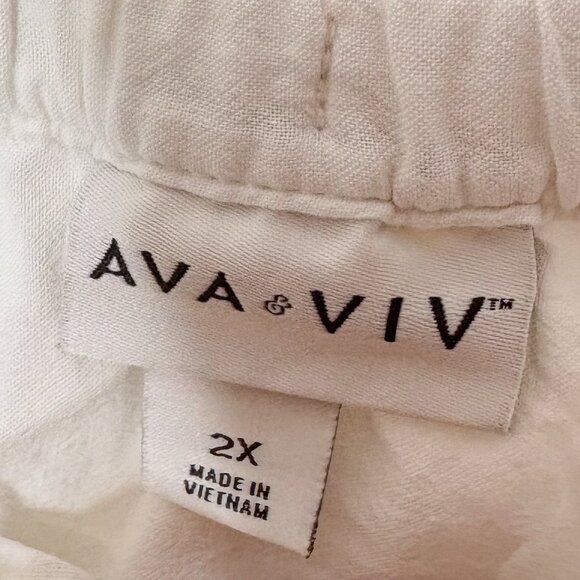 Ava & Viv White Tiered Maxi Skirt 2X | Plus Size Boho Cotton Drawstring Waist - Picture 3 of 4